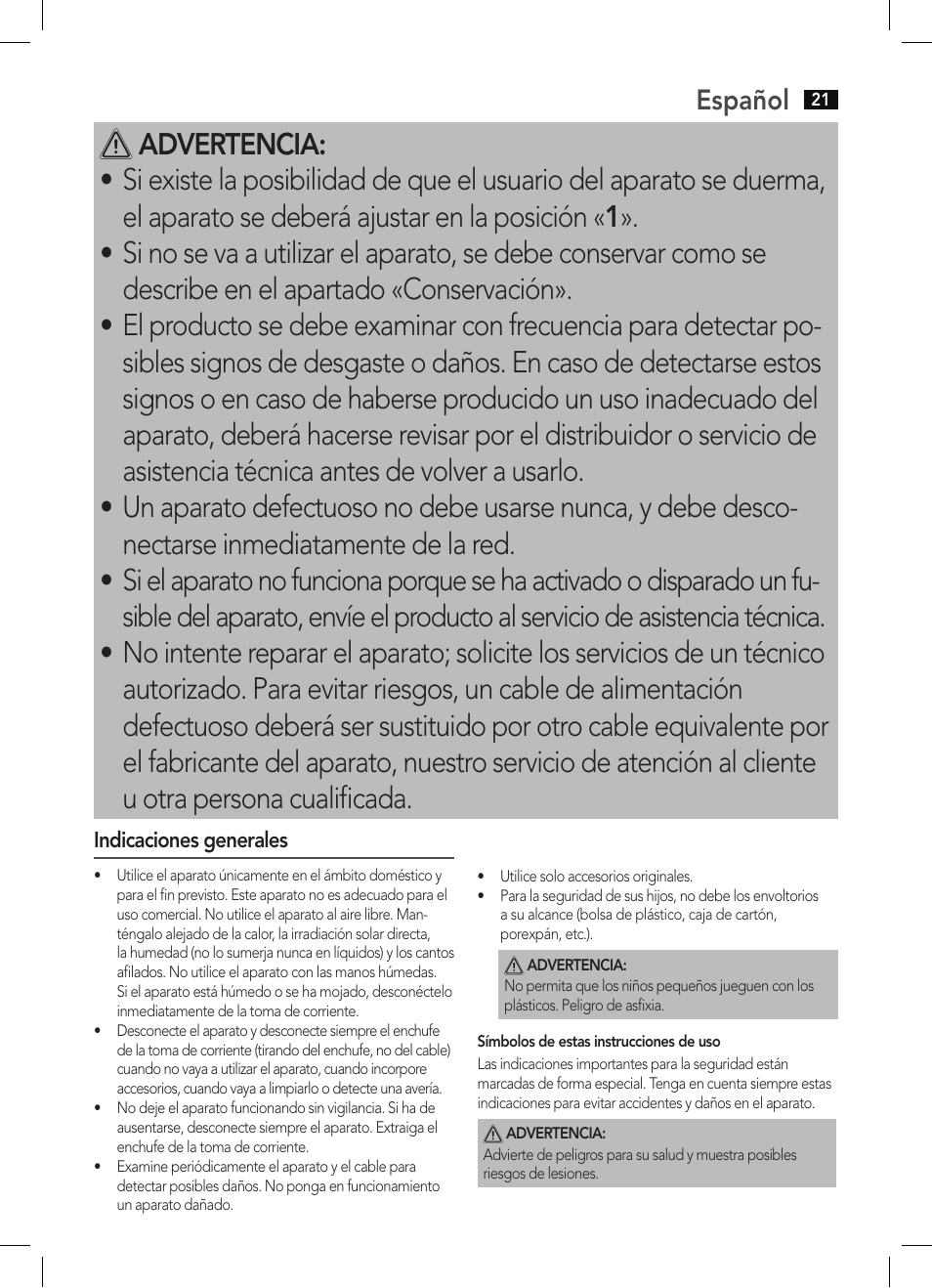 Español | AEG WUB 5647 User Manual | Page 21 / 62