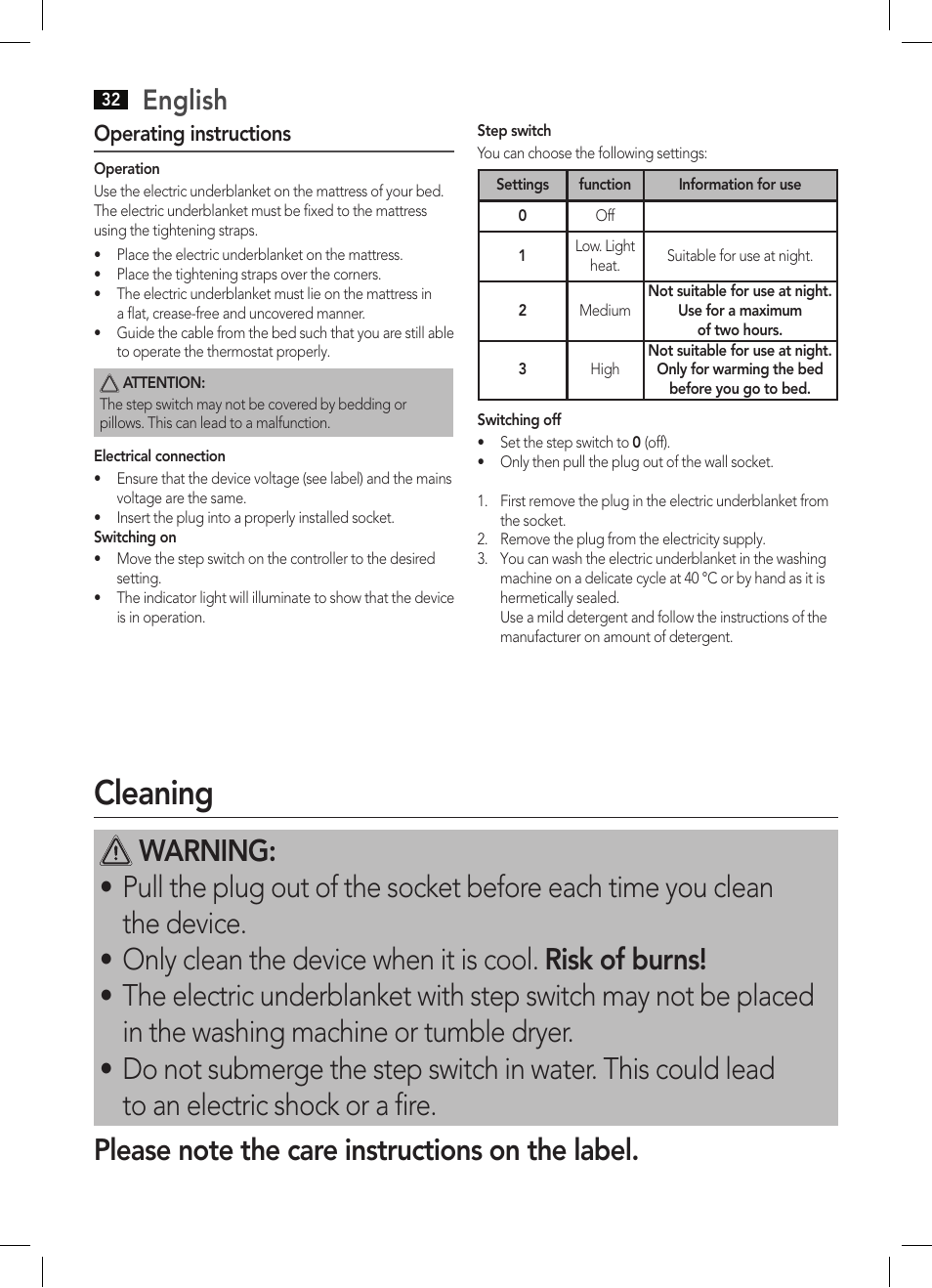 Cleaning, English | AEG WUB 5647 User Manual | Page 32 / 62