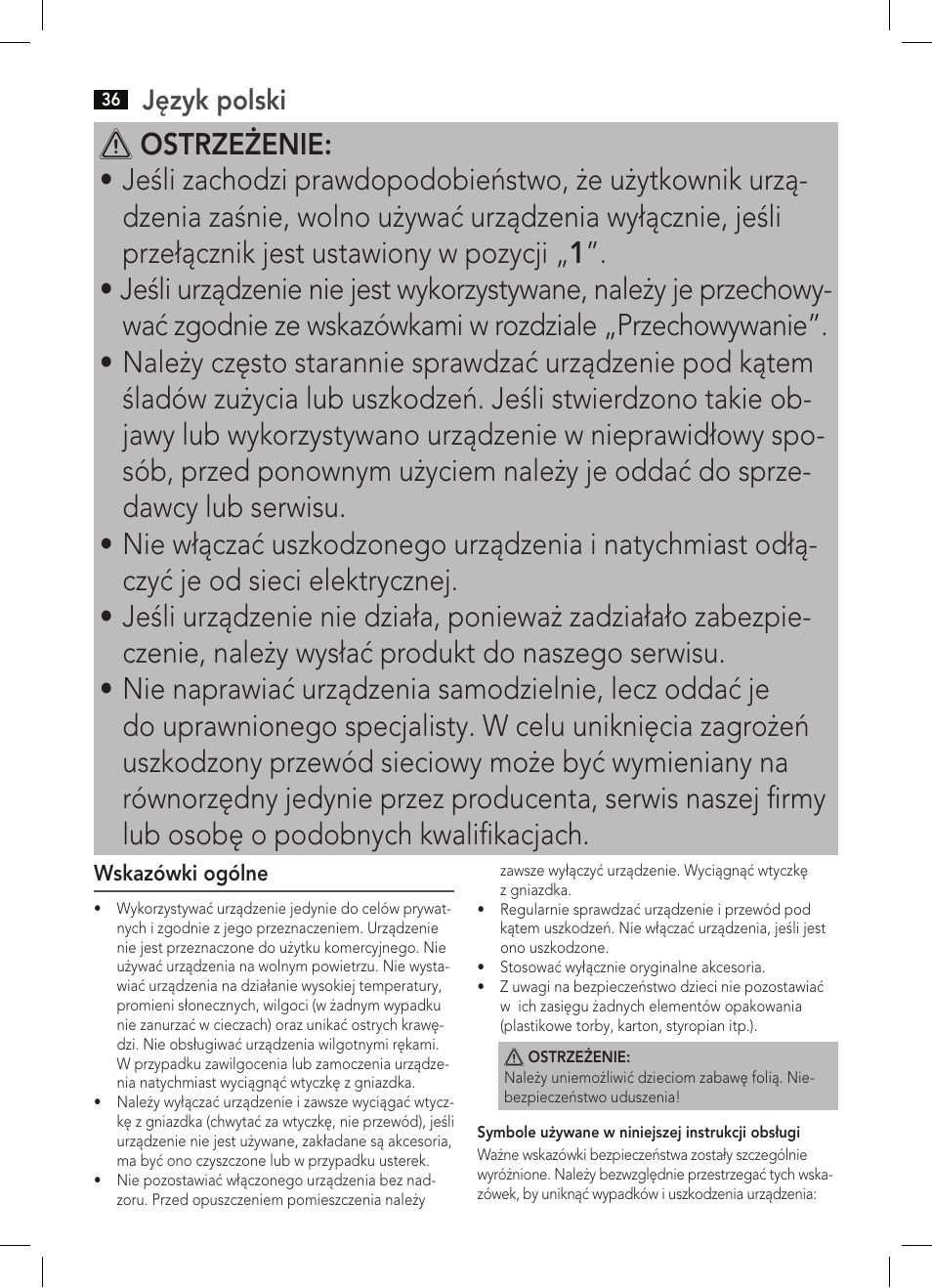 Język polski | AEG WUB 5647 User Manual | Page 36 / 62