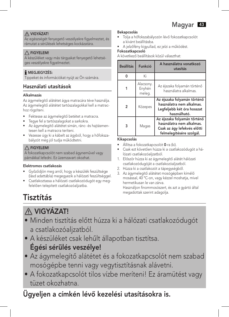 Tisztítás, Magyar | AEG WUB 5647 User Manual | Page 43 / 62