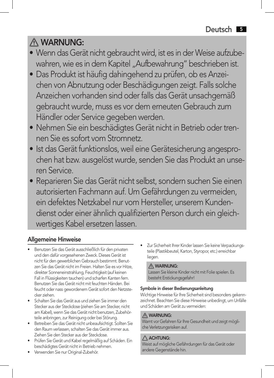 Deutsch | AEG WUB 5647 User Manual | Page 5 / 62