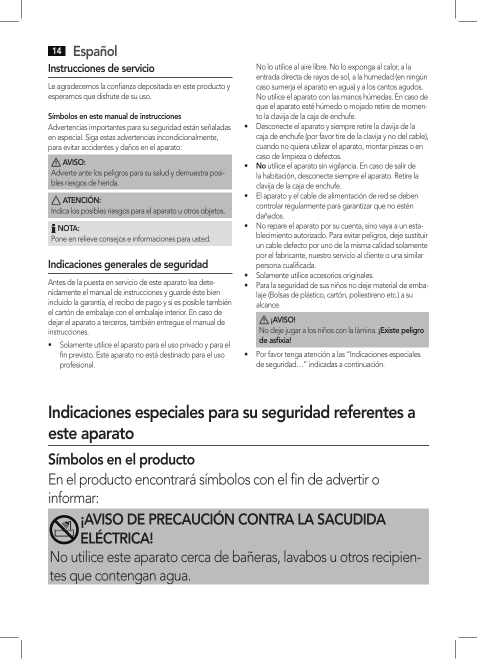 Español, Instrucciones de servicio, Indicaciones generales de seguridad | AEG HTD 5616 User Manual | Page 14 / 40