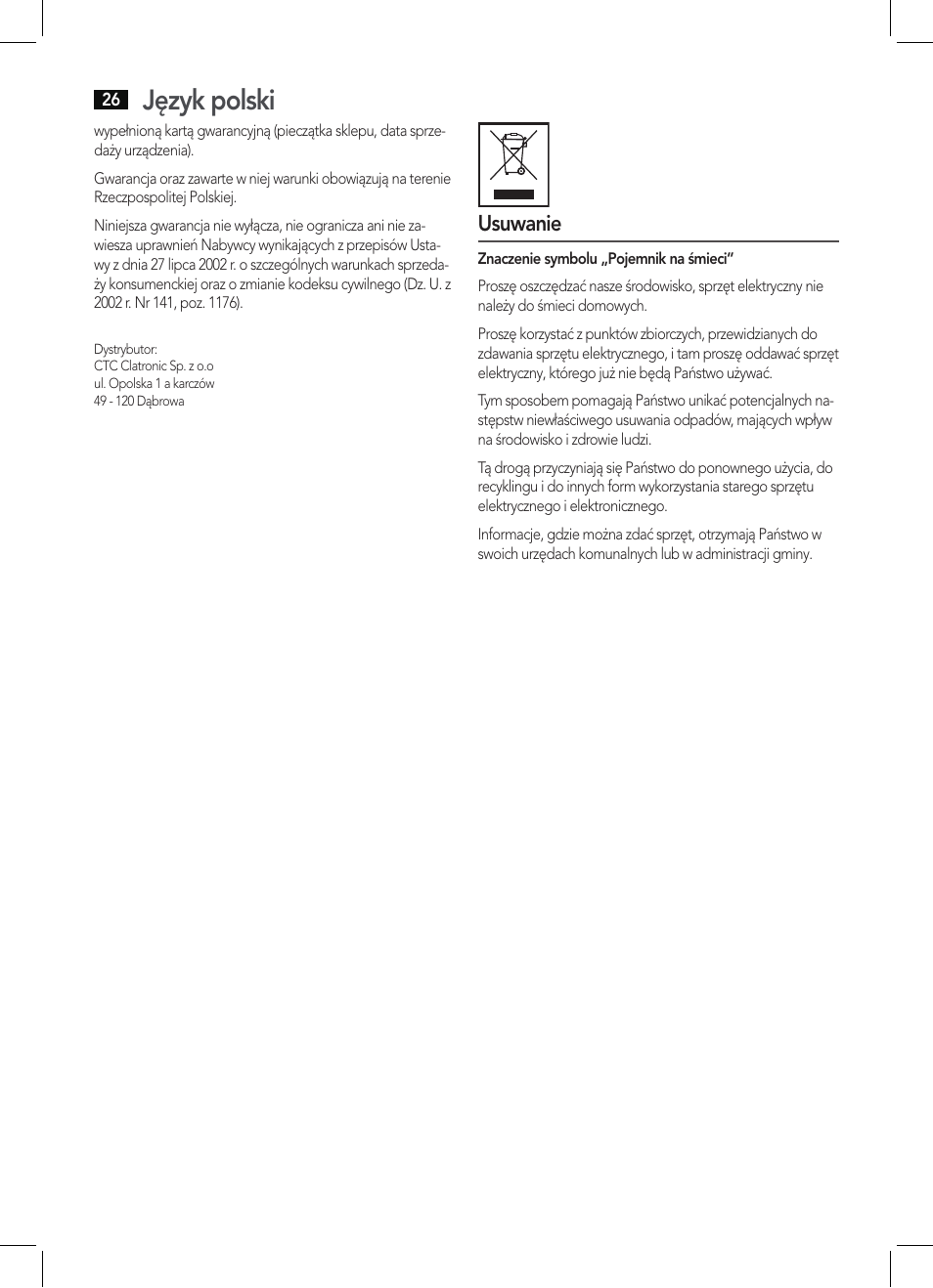 Język polski | AEG HTD 5616 User Manual | Page 26 / 40