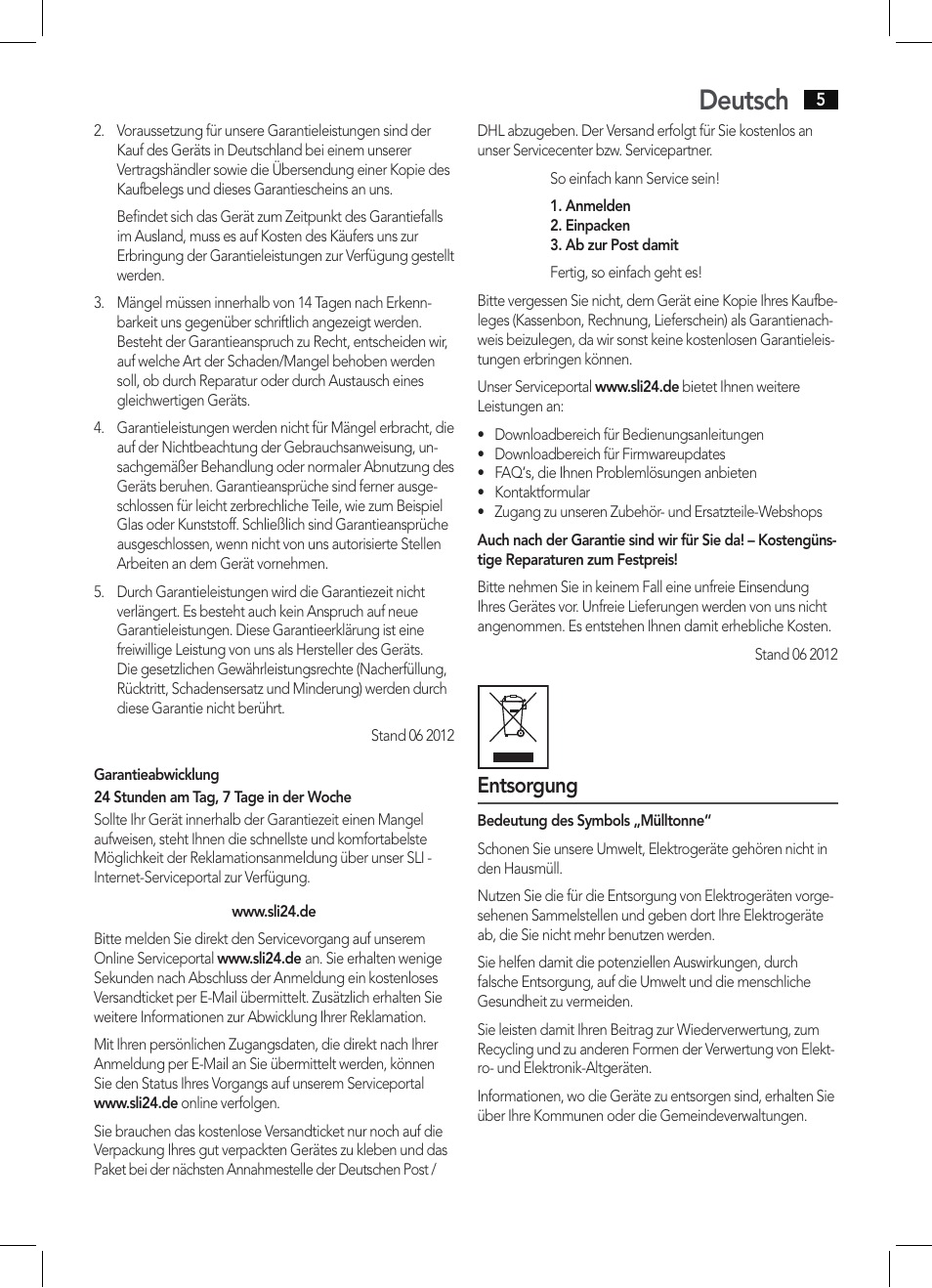 Deutsch, Entsorgung | AEG HTD 5616 User Manual | Page 5 / 40