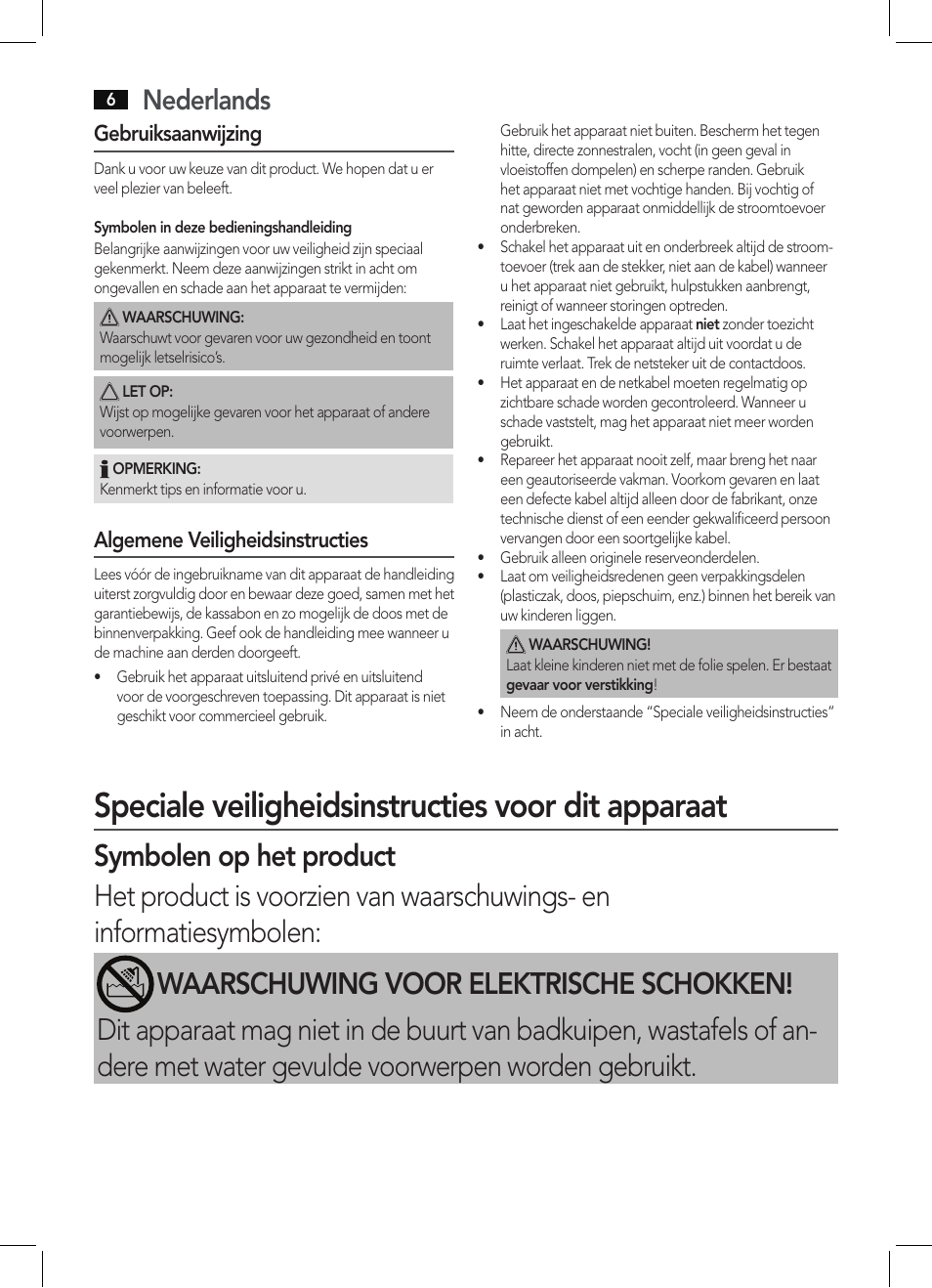 Speciale veiligheidsinstructies voor dit apparaat, Nederlands, Gebruiksaanwijzing | Algemene veiligheidsinstructies | AEG HTD 5616 User Manual | Page 6 / 40