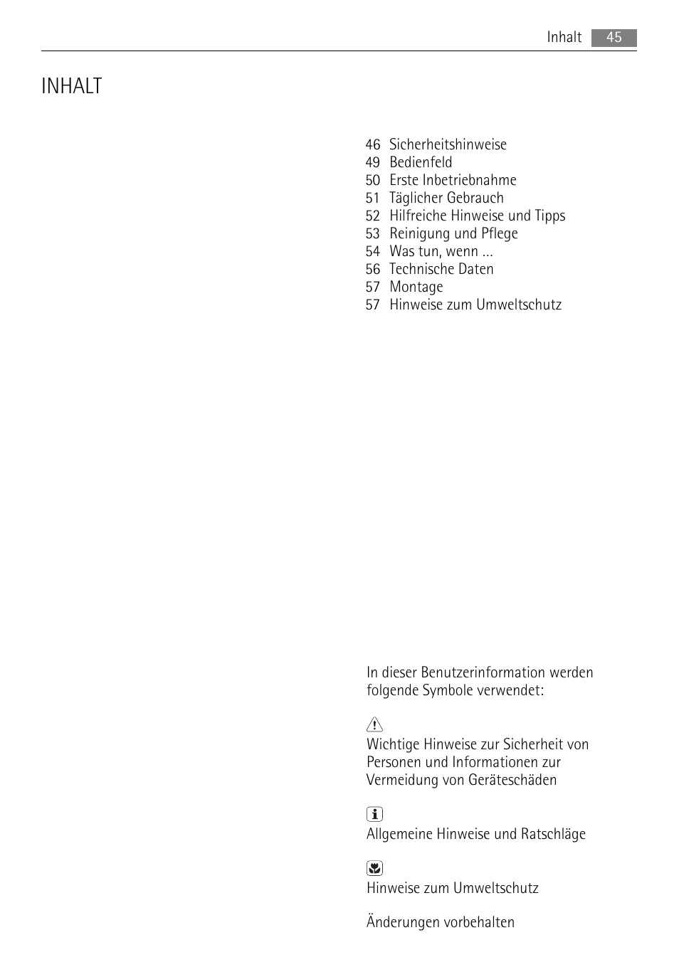Inhalt | AEG AGS57200S0 User Manual | Page 45 / 72