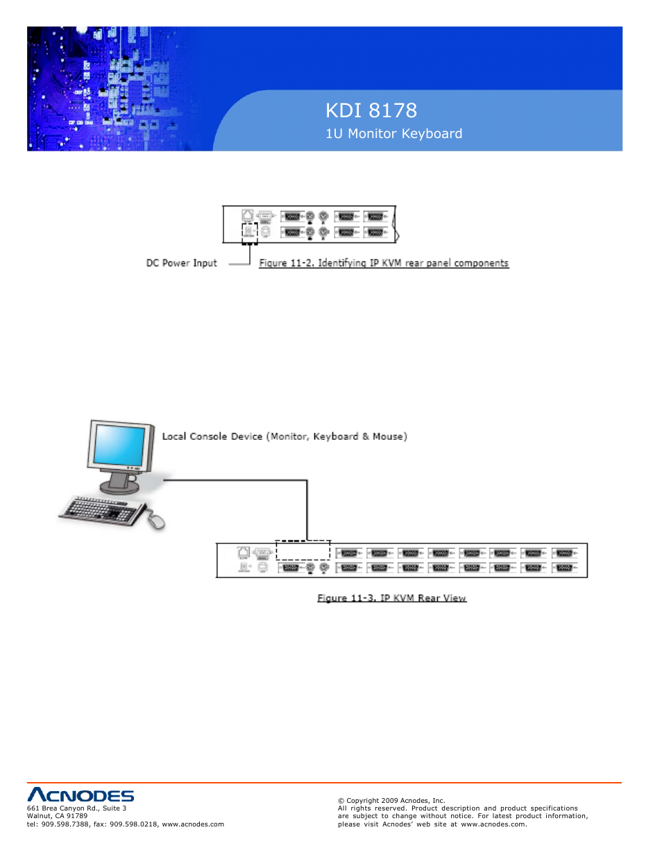 Kdi 8178, 1u monitor keyboard | Acnodes KDI 8178 User Manual | Page 2 / 3
