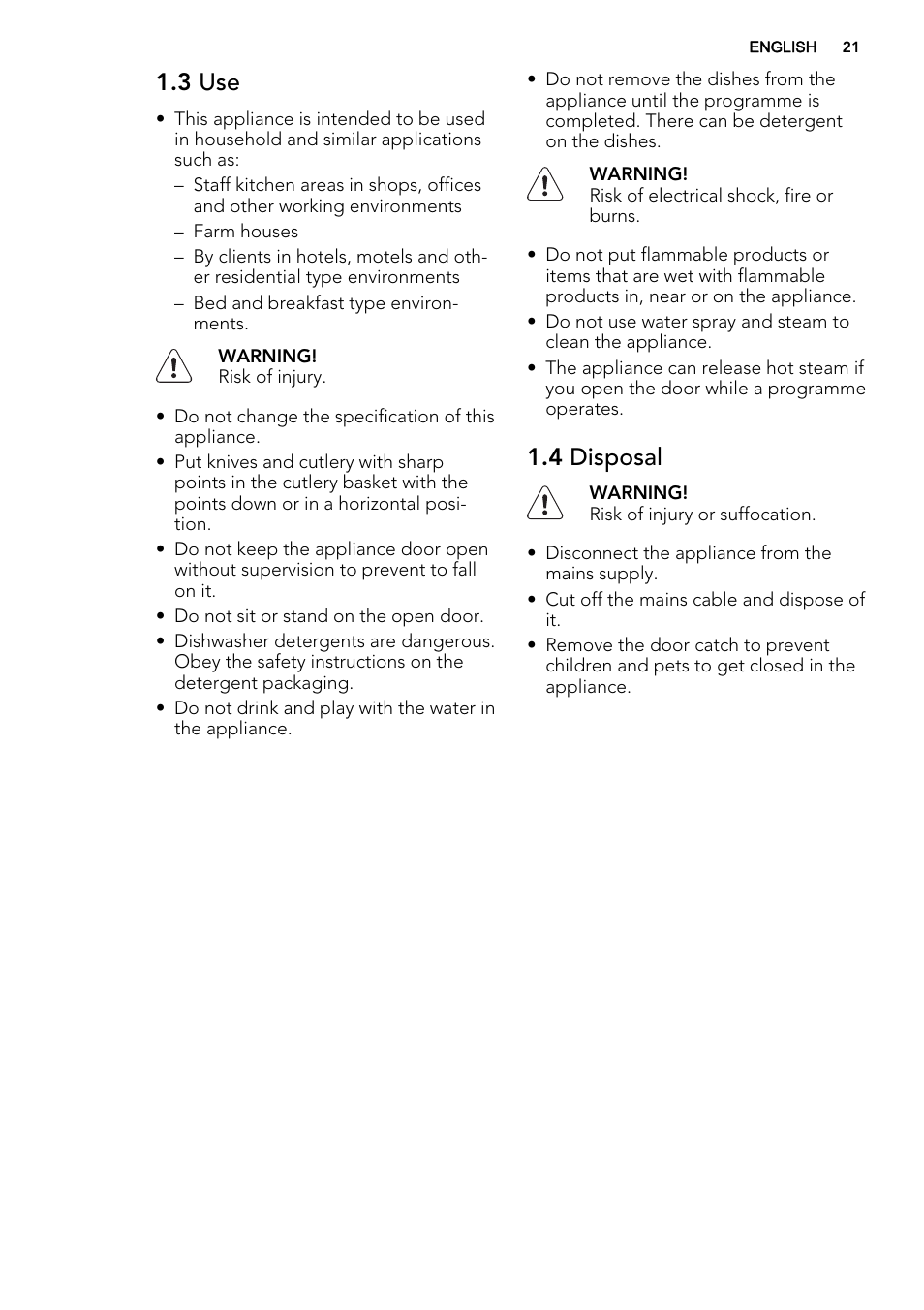 3 use, 4 disposal | AEG F35000VI1P User Manual | Page 21 / 68