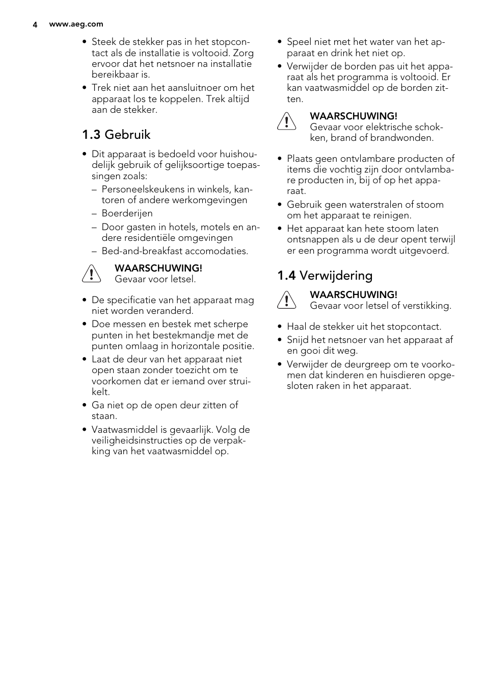 3 gebruik, 4 verwijdering | AEG F35000VI1P User Manual | Page 4 / 68