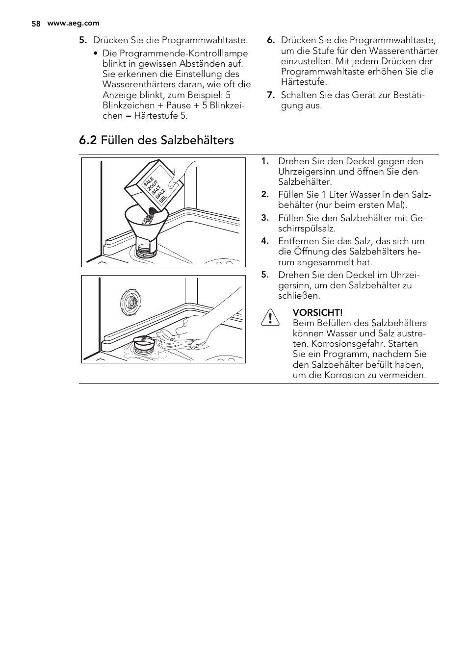 2 füllen des salzbehälters | AEG F35000VI1P User Manual | Page 58 / 68