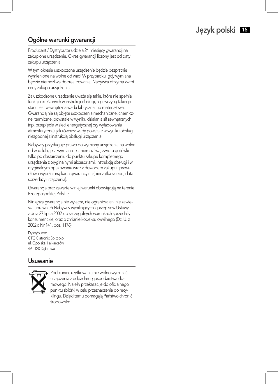 Język polski | AEG KH 4224 User Manual | Page 15 / 20