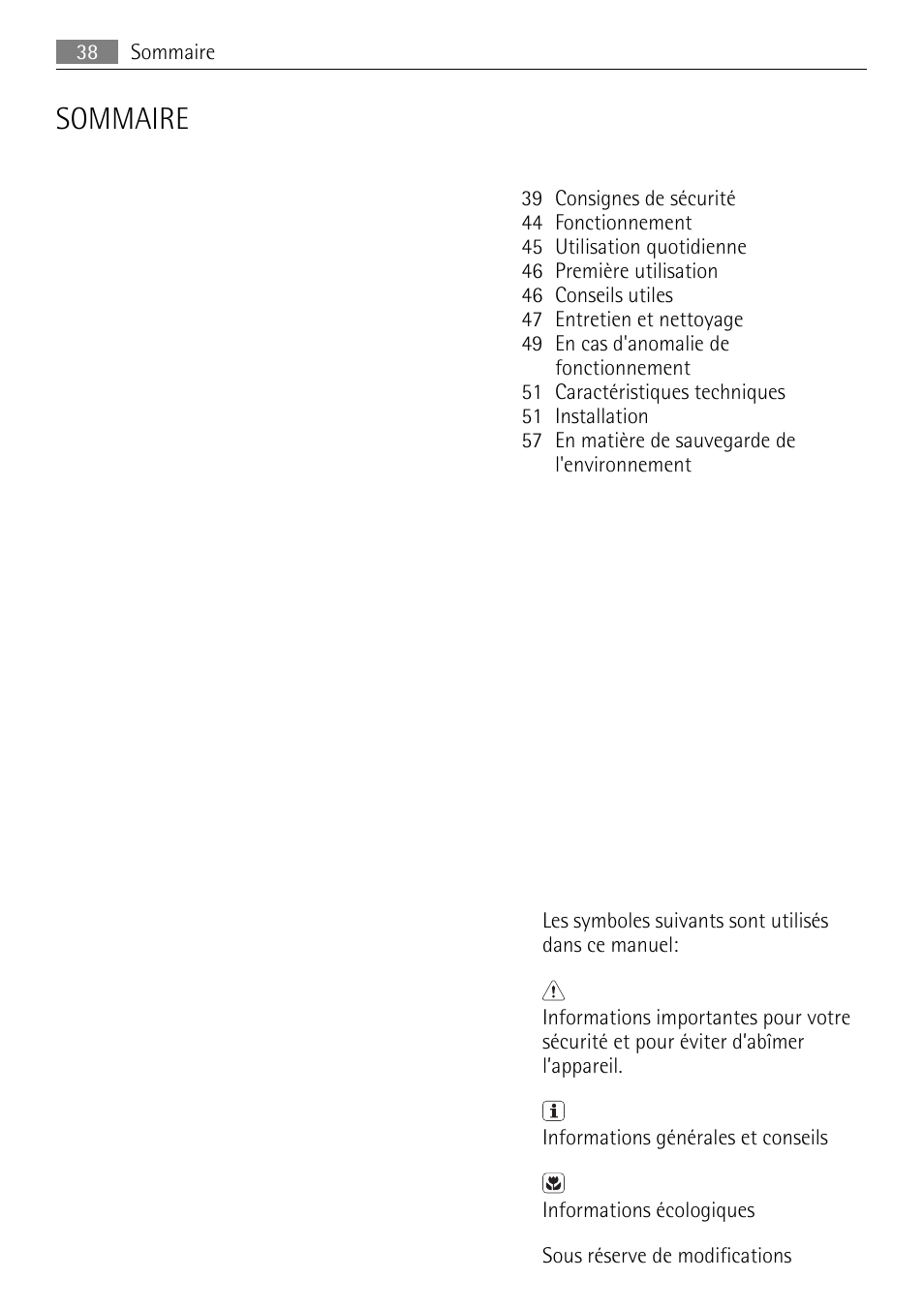 Sommaire | AEG SKS51200F0 User Manual | Page 38 / 80