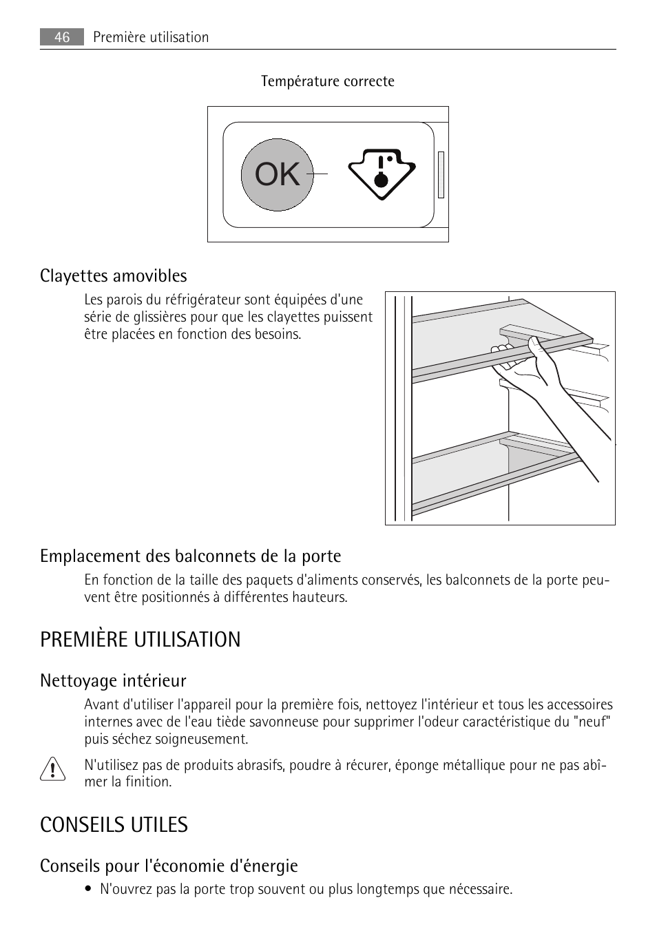 Première utilisation, Conseils utiles | AEG SKS51200F0 User Manual | Page 46 / 80