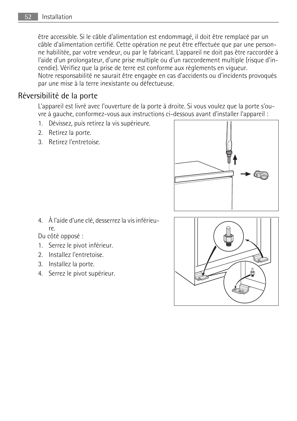 Réversibilité de la porte | AEG SKS51200F0 User Manual | Page 52 / 80