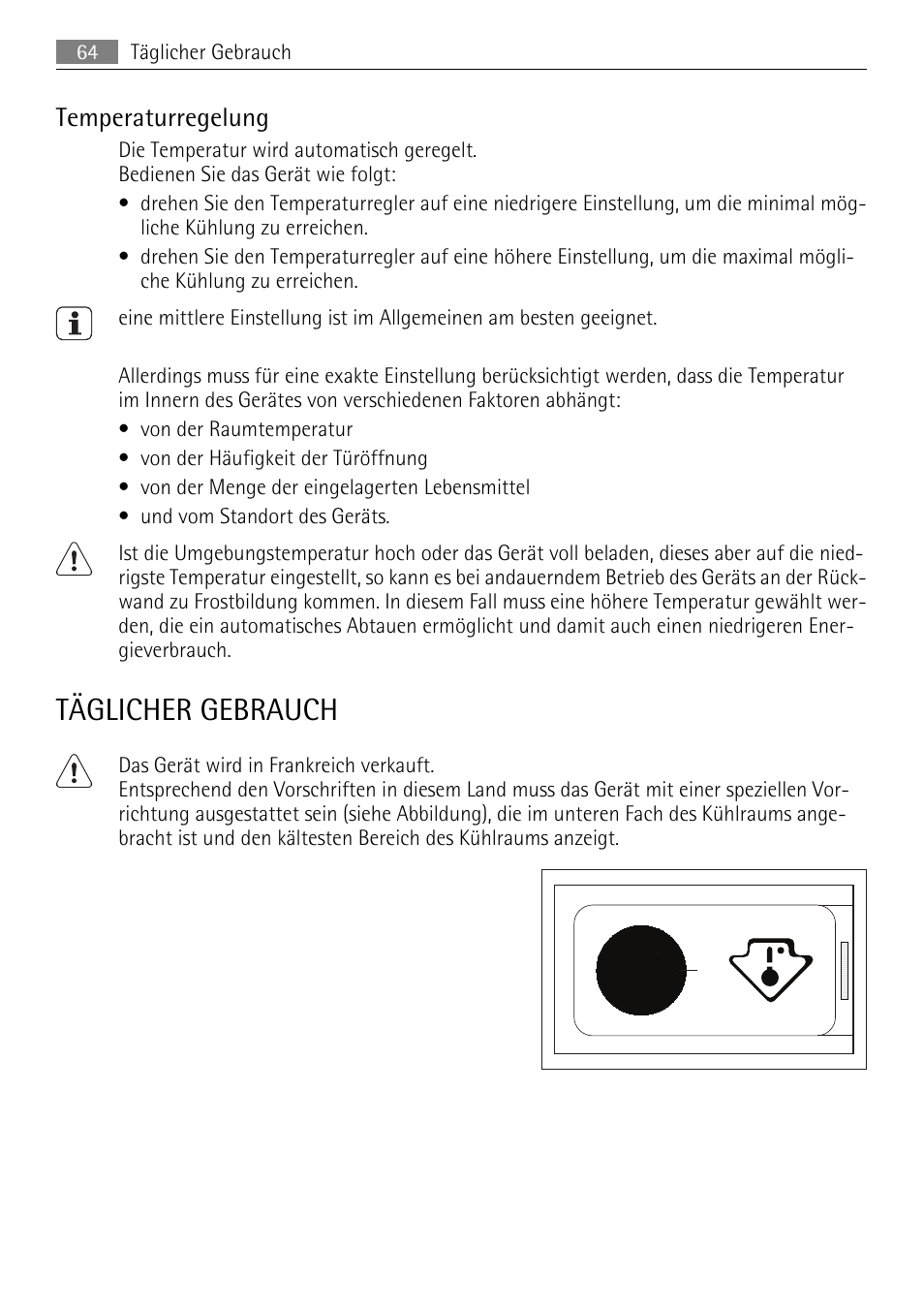 Täglicher gebrauch, Temperaturregelung | AEG SKS51200F0 User Manual | Page 64 / 80