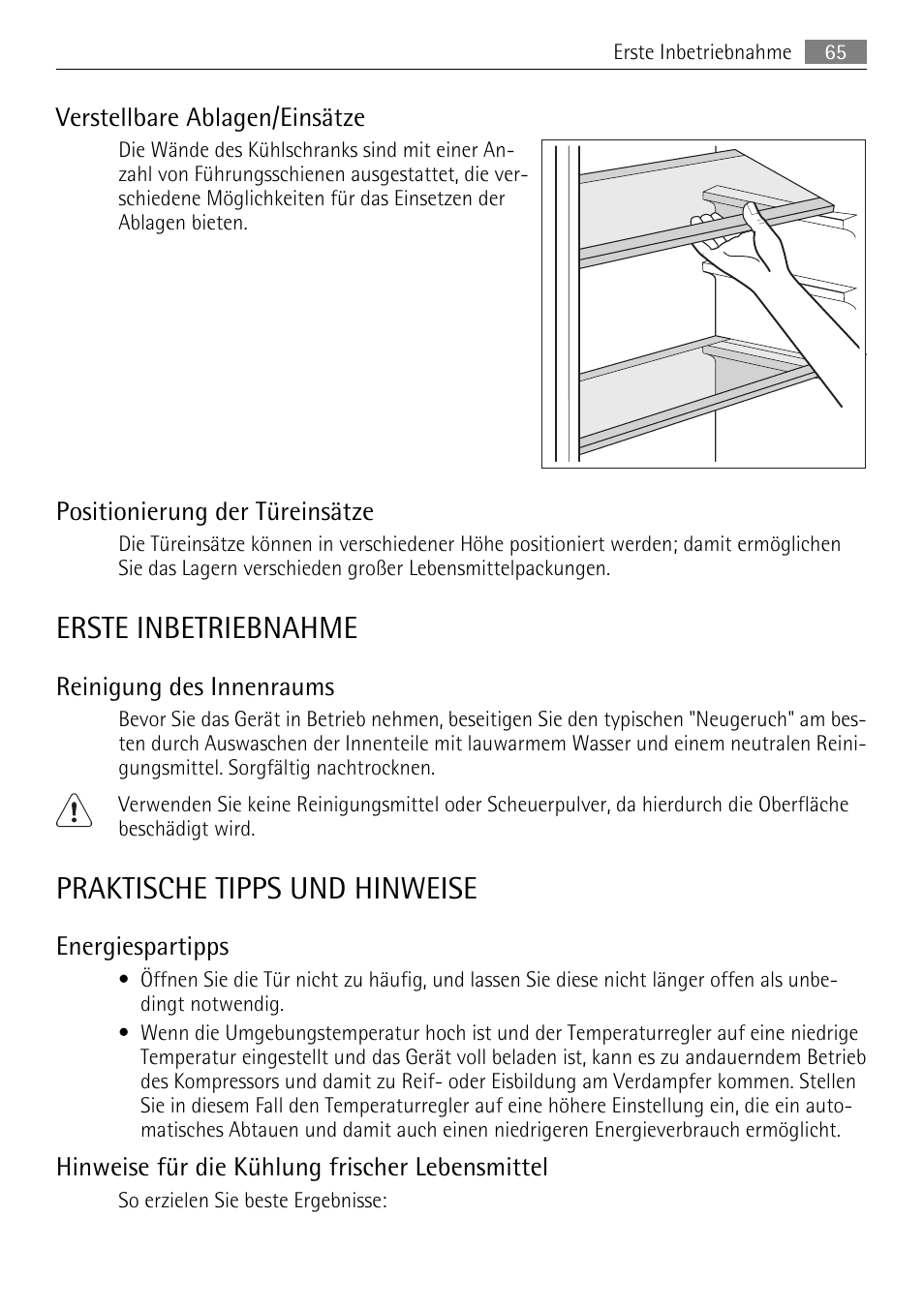 Erste inbetriebnahme, Praktische tipps und hinweise | AEG SKS51200F0 User Manual | Page 65 / 80