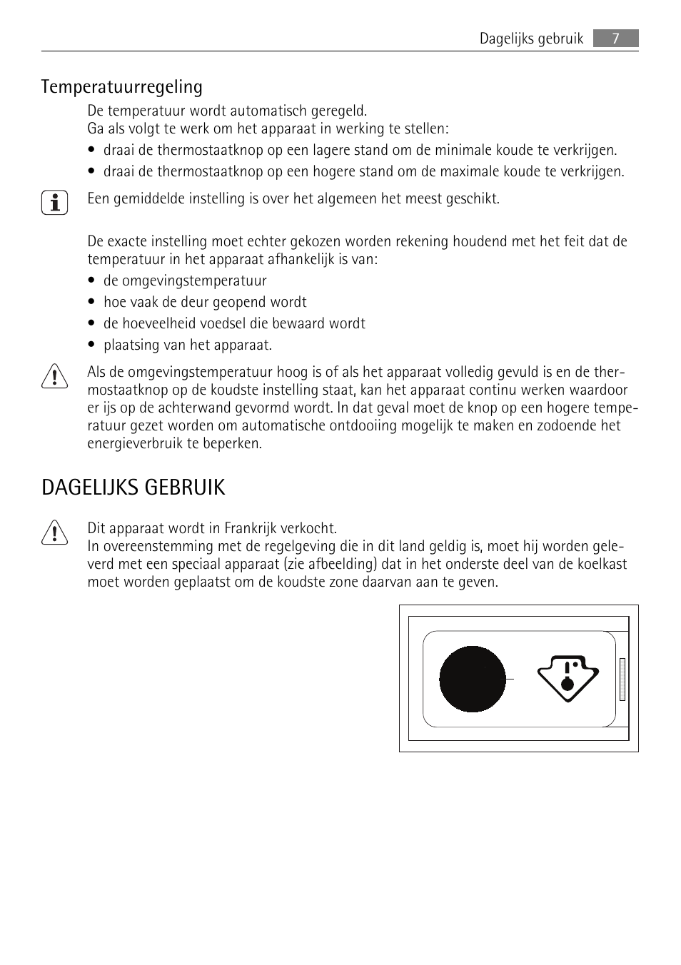 Dagelijks gebruik, Temperatuurregeling | AEG SKS51200F0 User Manual | Page 7 / 80