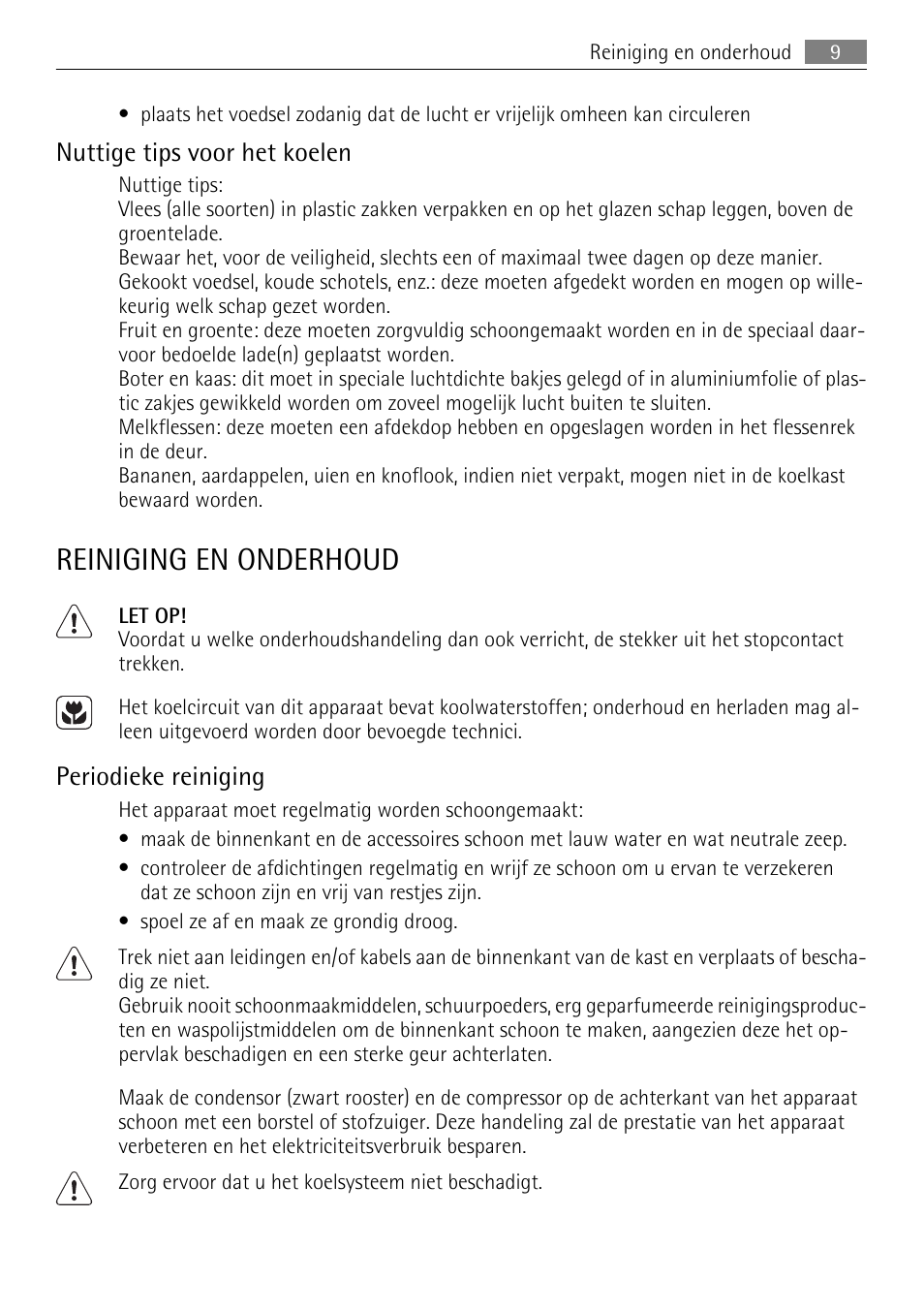 Reiniging en onderhoud, Nuttige tips voor het koelen, Periodieke reiniging | AEG SKS51200F0 User Manual | Page 9 / 80