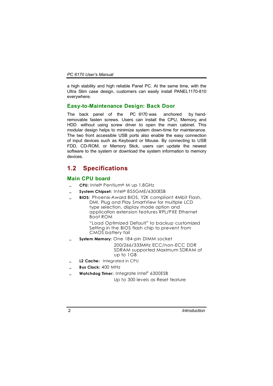 2 specifications | Acnodes PC 6170 User Manual | Page 10 / 75