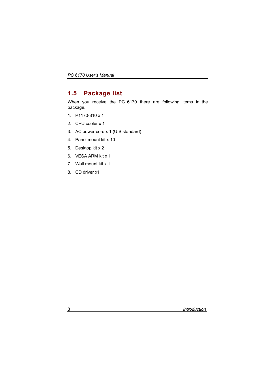 5 package list | Acnodes PC 6170 User Manual | Page 16 / 75