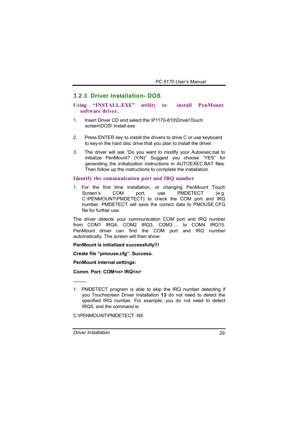 3 driver installation- dos | Acnodes PC 6170 User Manual | Page 37 / 75