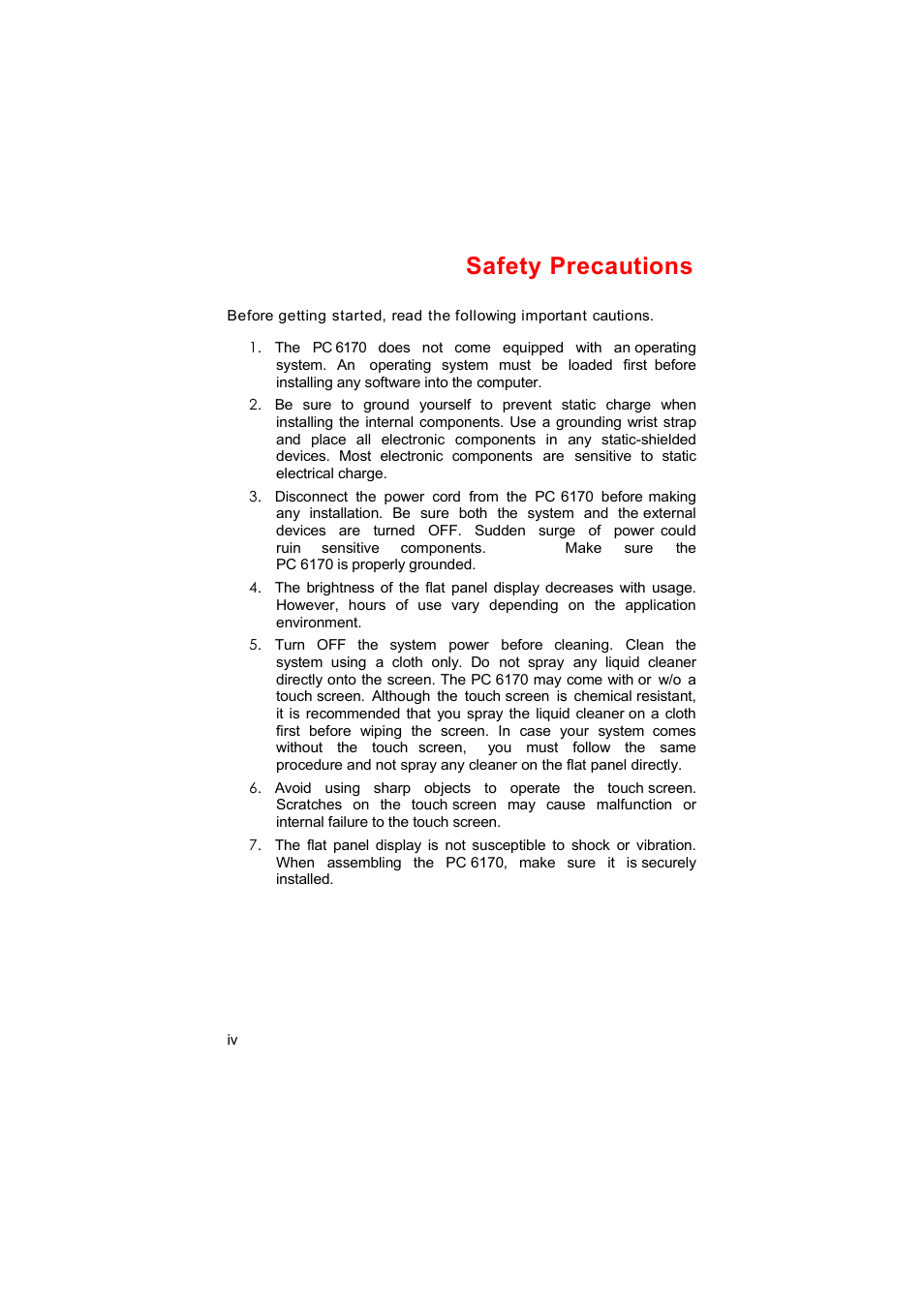 Safety precautions | Acnodes PC 6170 User Manual | Page 4 / 75