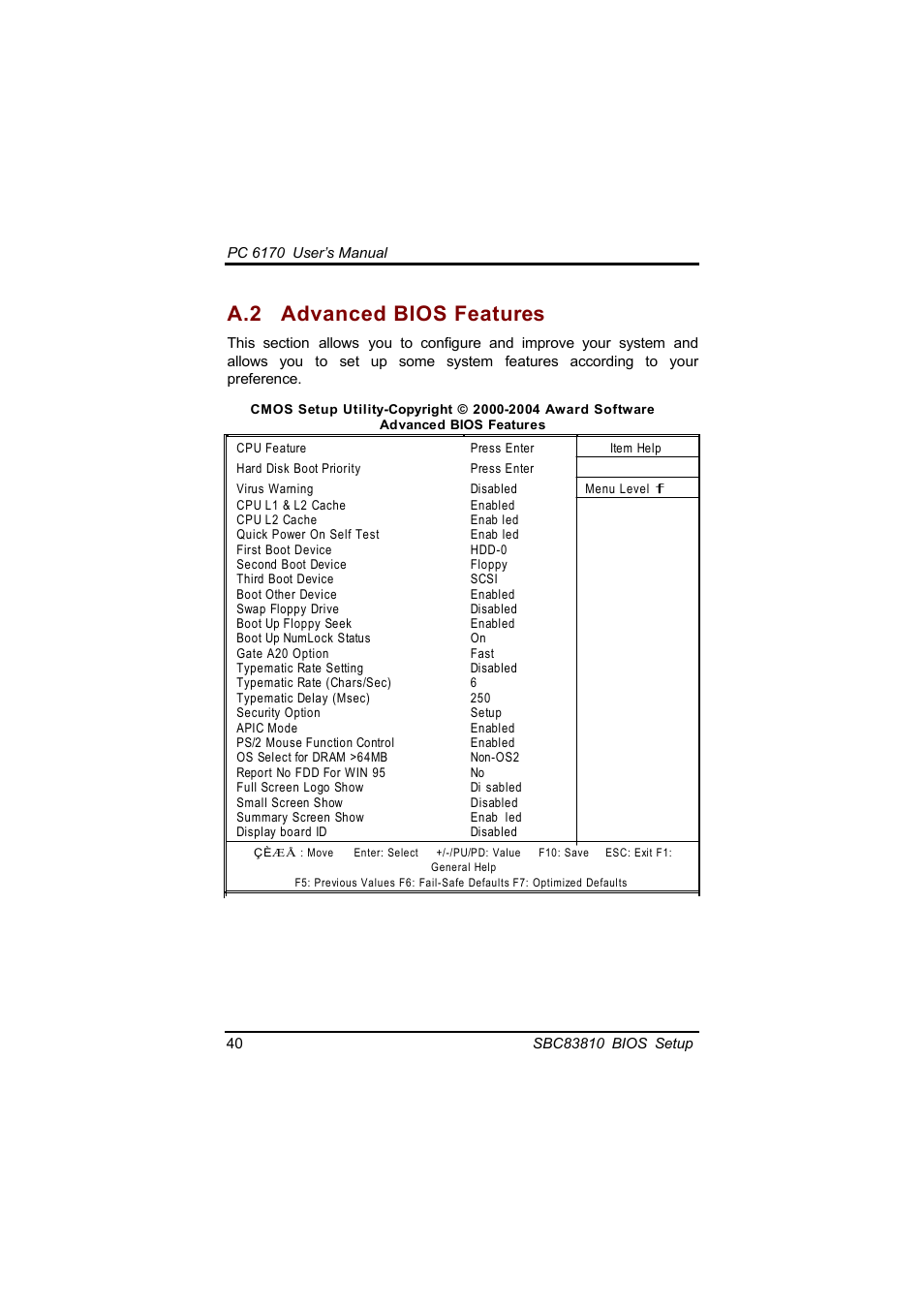 A.2 advanced bios features | Acnodes PC 6170 User Manual | Page 48 / 75