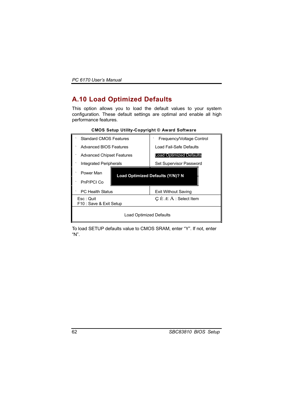 A.10 load optimized defaults | Acnodes PC 6170 User Manual | Page 70 / 75