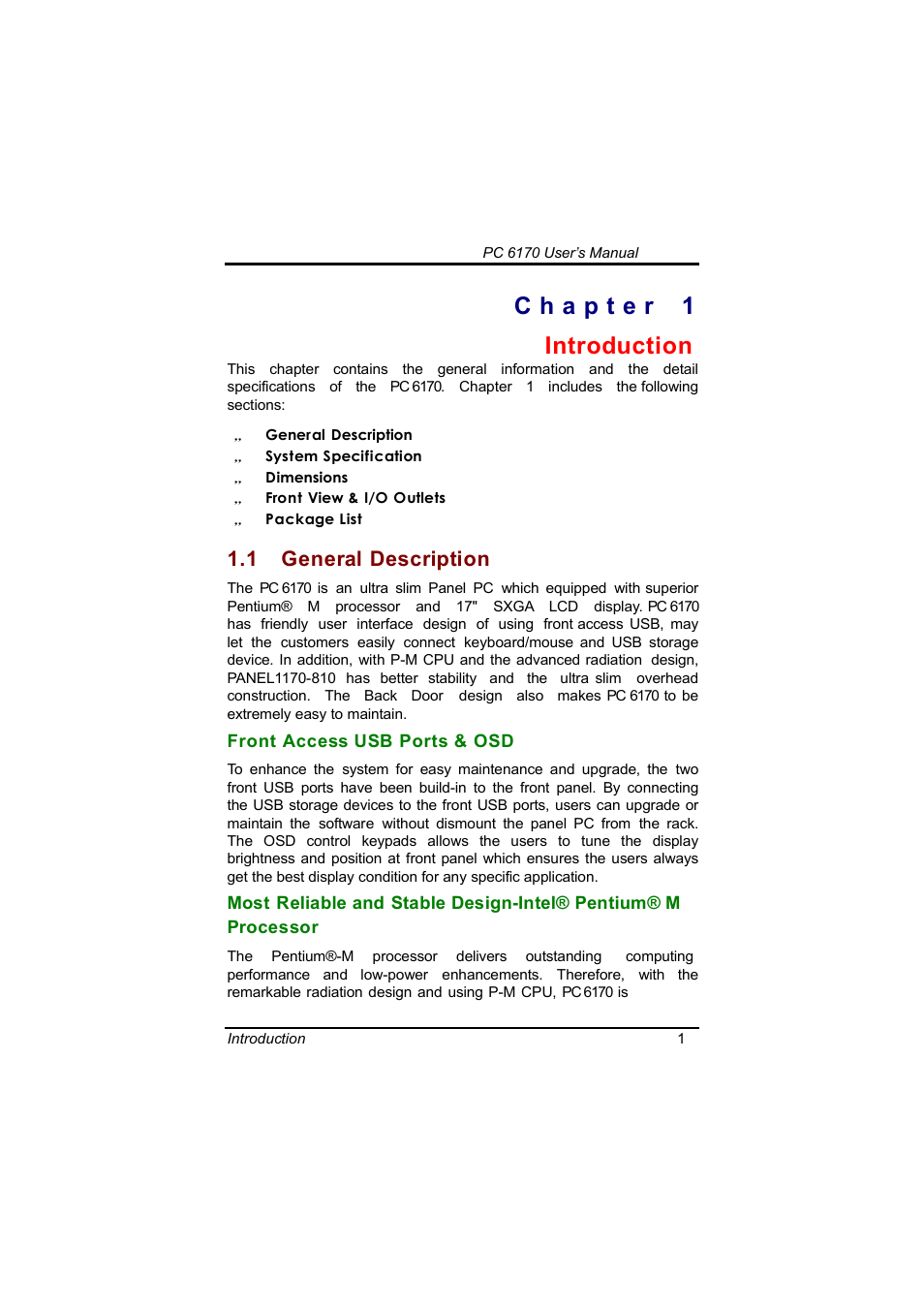 Introduction, 1 general description | Acnodes PC 6170 User Manual | Page 9 / 75