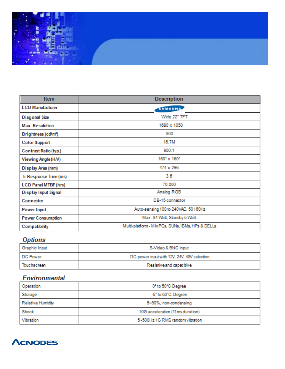 Chapter 4 operation, 1 lcd specifications | Acnodes APH 9220 User Manual | Page 12 / 26