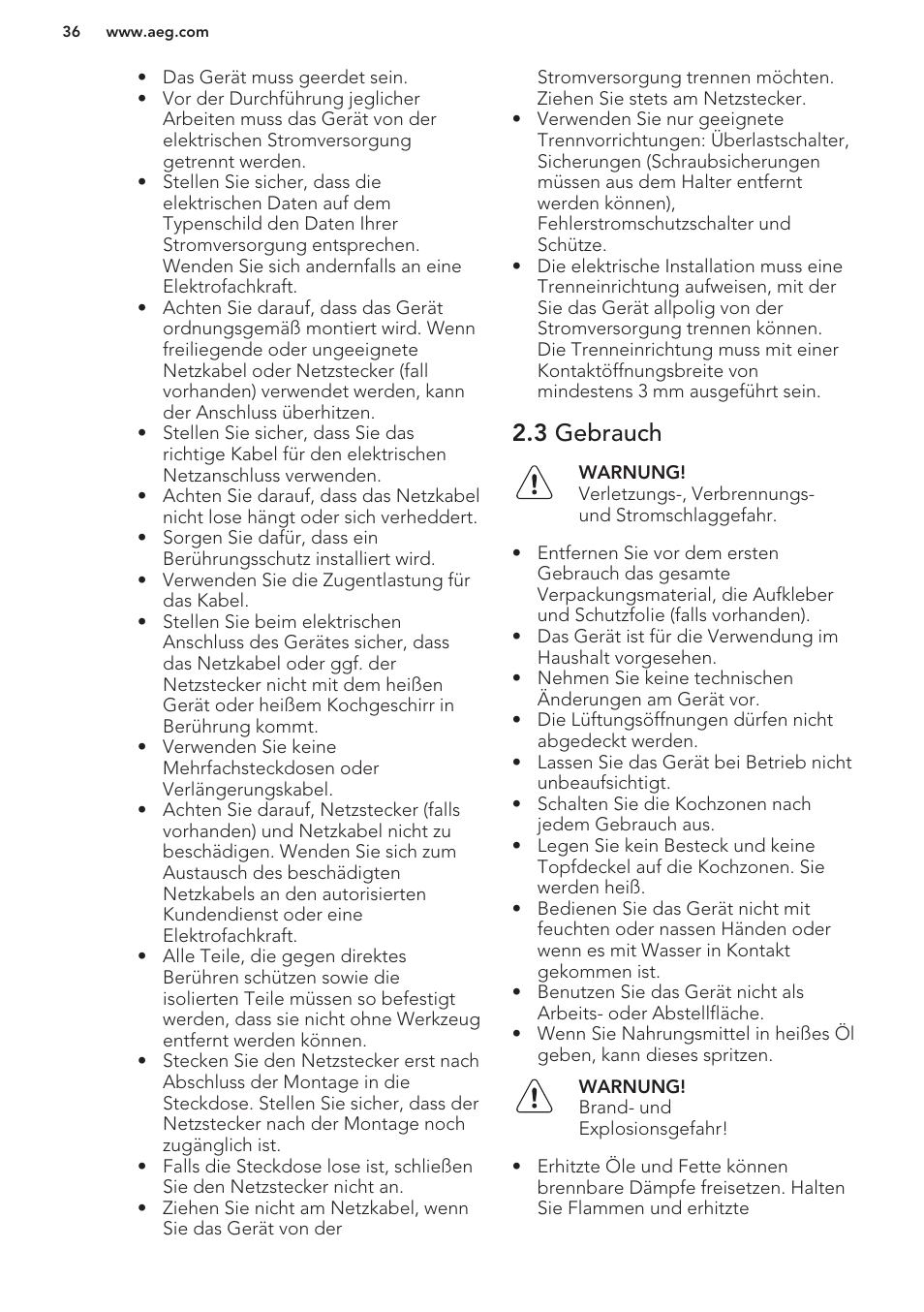 3 gebrauch | AEG HK312000H User Manual | Page 36 / 44