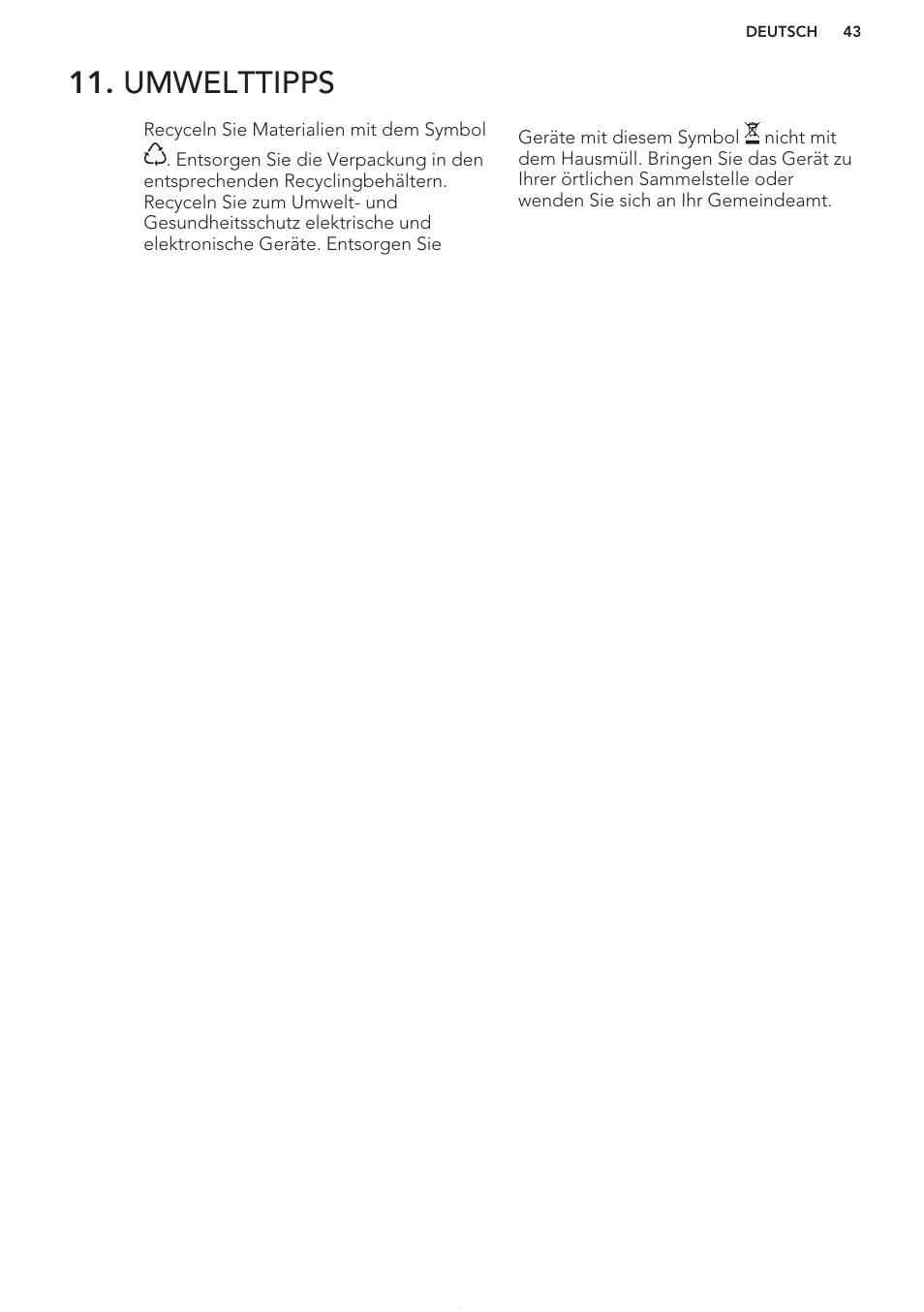 Umwelttipps | AEG HK312000H User Manual | Page 43 / 44