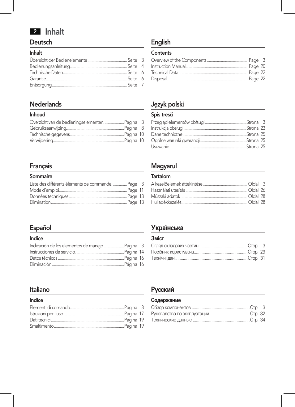Inhalt | AEG MR 4129 User Manual | Page 2 / 38
