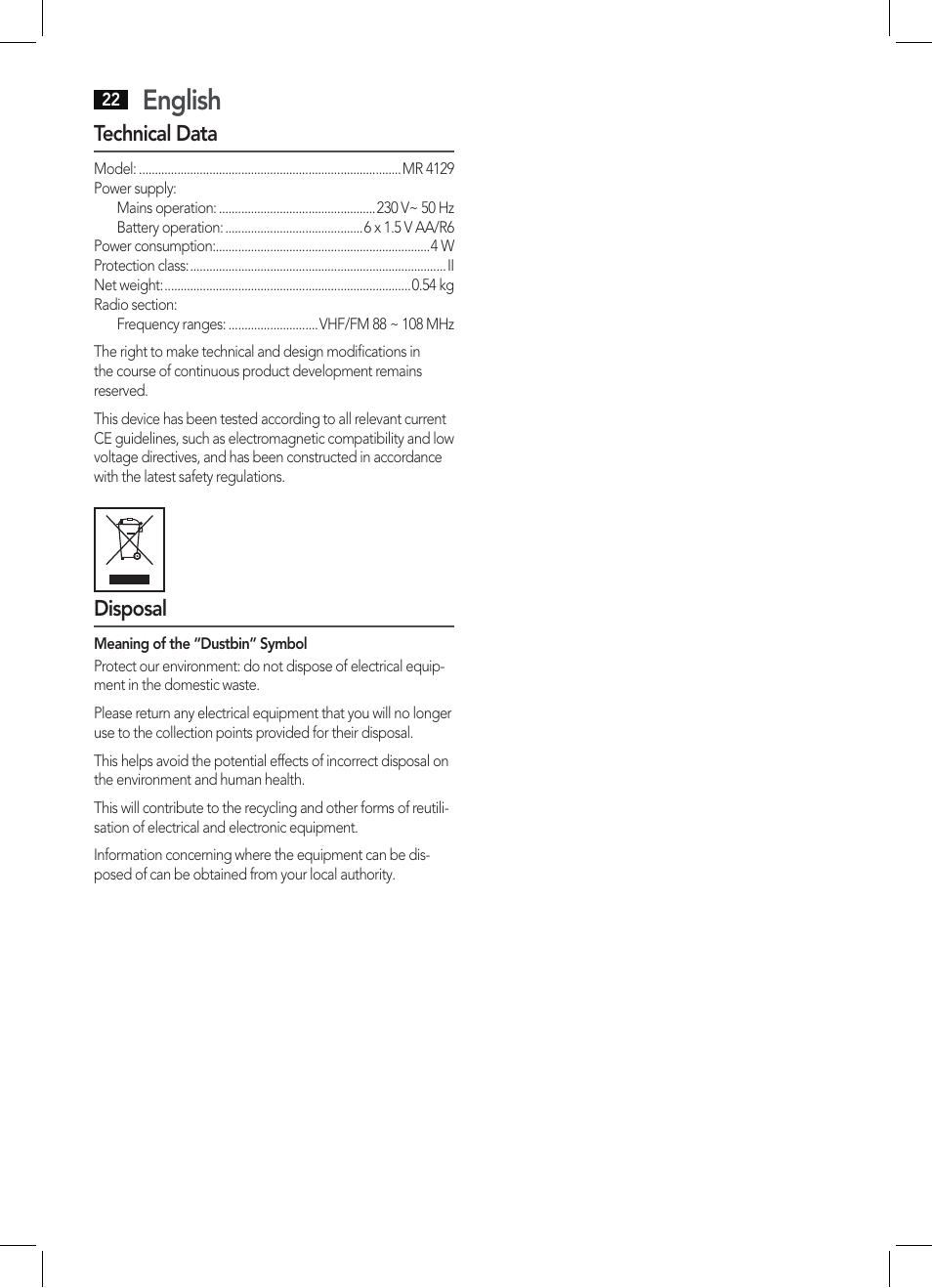 English | AEG MR 4129 User Manual | Page 22 / 38