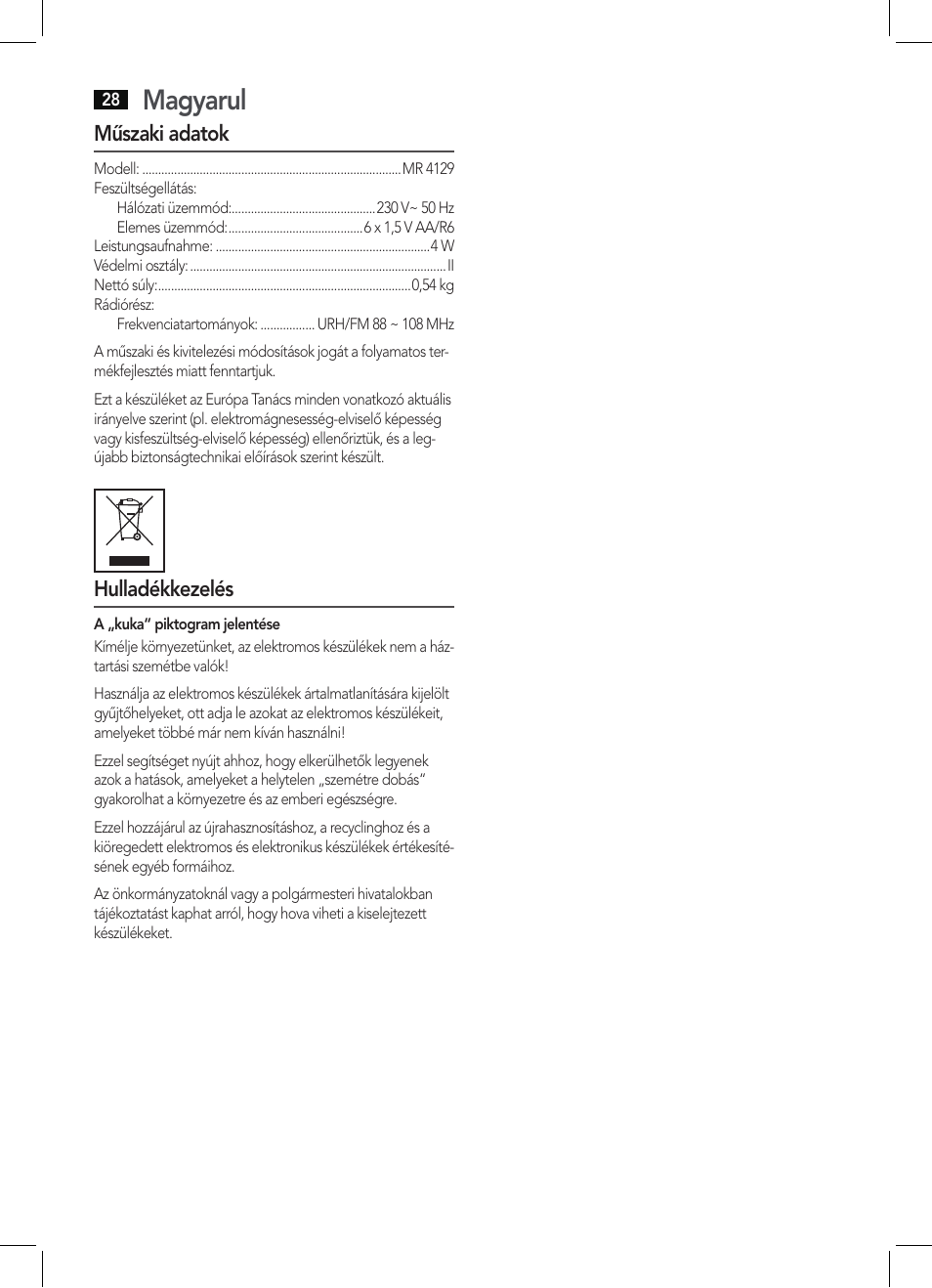 Magyarul | AEG MR 4129 User Manual | Page 28 / 38