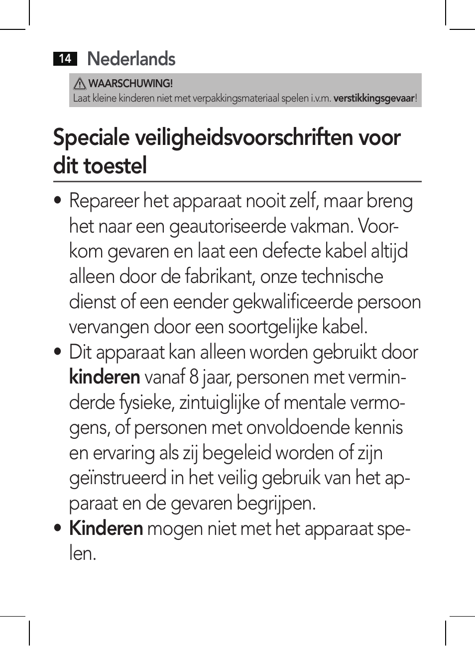 Speciale veiligheidsvoorschriften voor dit toestel, Nederlands | AEG HR 5655 User Manual | Page 14 / 82