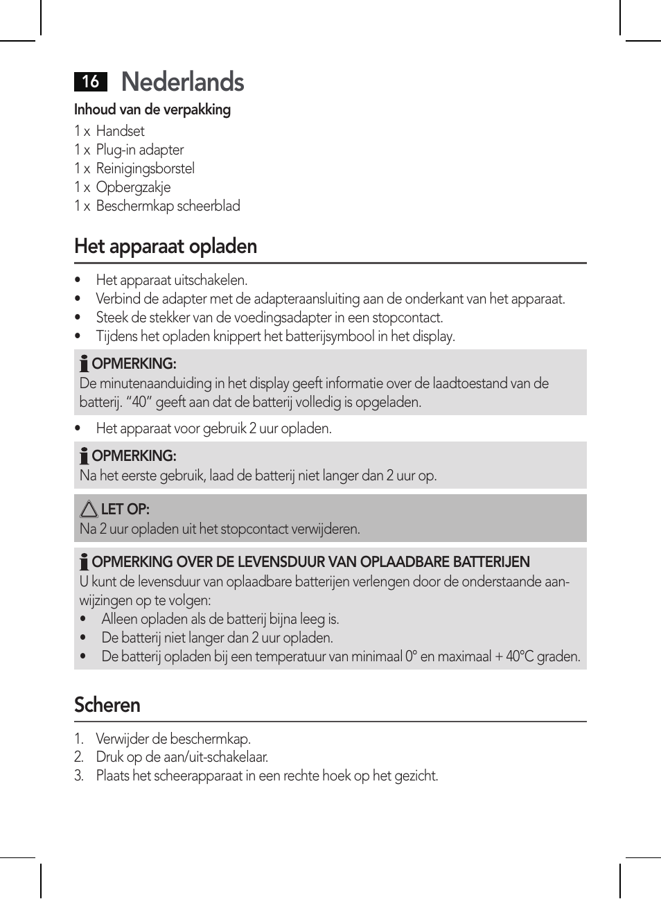 Nederlands, Het apparaat opladen, Scheren | AEG HR 5655 User Manual | Page 16 / 82