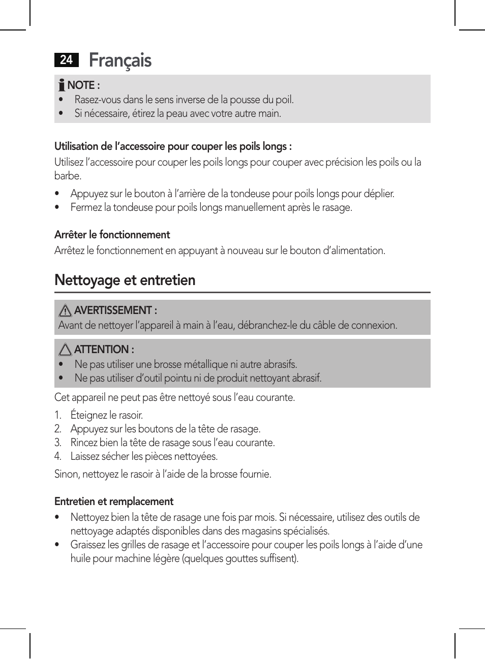 Français, Nettoyage et entretien | AEG HR 5655 User Manual | Page 24 / 82