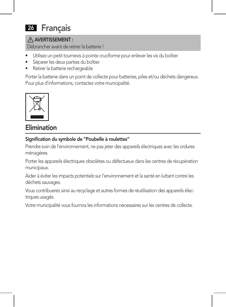 Français, Elimination | AEG HR 5655 User Manual | Page 26 / 82