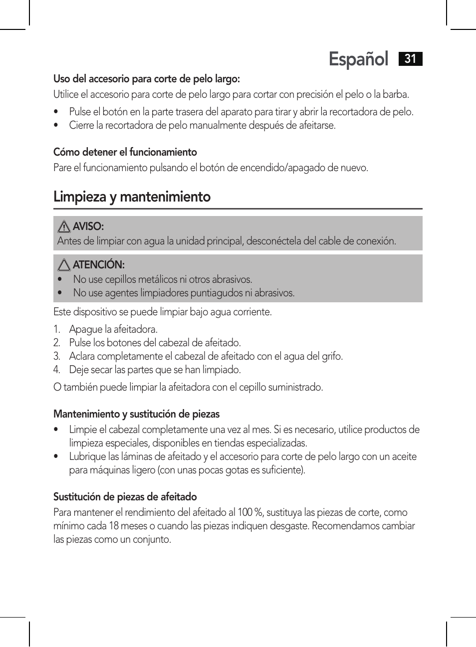 Español, Limpieza y mantenimiento | AEG HR 5655 User Manual | Page 31 / 82