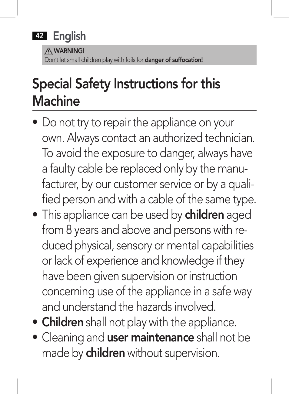 Special safety instructions for this machine | AEG HR 5655 User Manual | Page 42 / 82