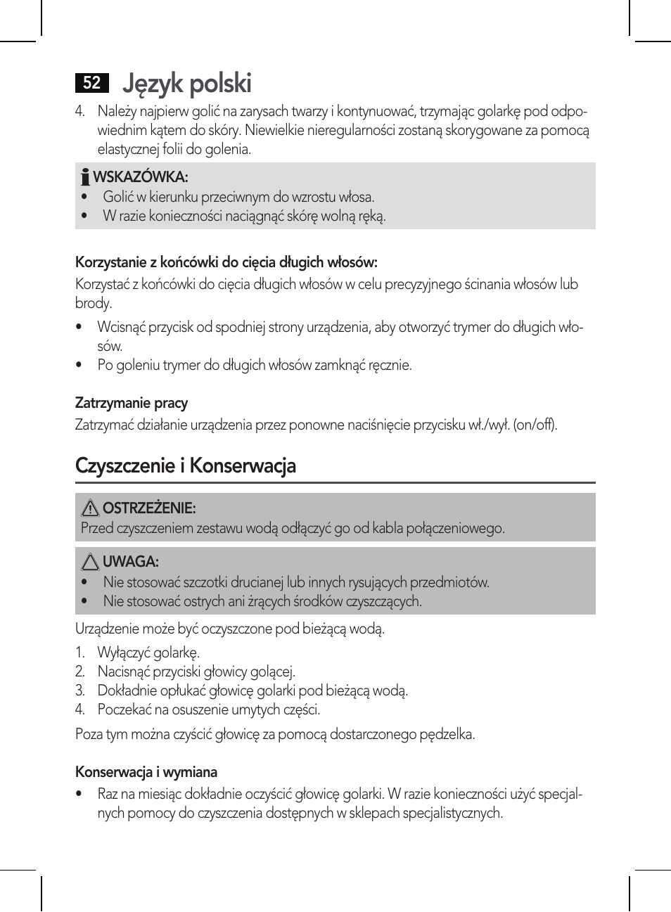 Język polski, Czyszczenie i konserwacja | AEG HR 5655 User Manual | Page 52 / 82