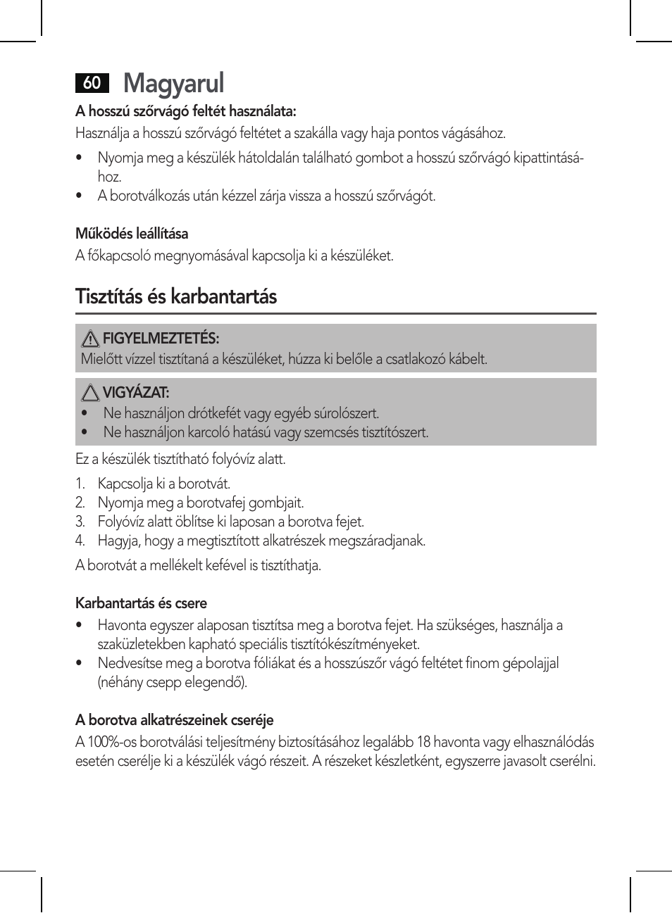 Magyarul, Tisztítás és karbantartás | AEG HR 5655 User Manual | Page 60 / 82