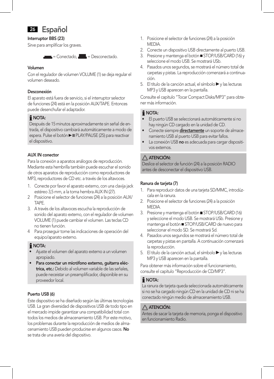 Español | AEG SRP 4335 CD-MP3 User Manual | Page 26 / 70