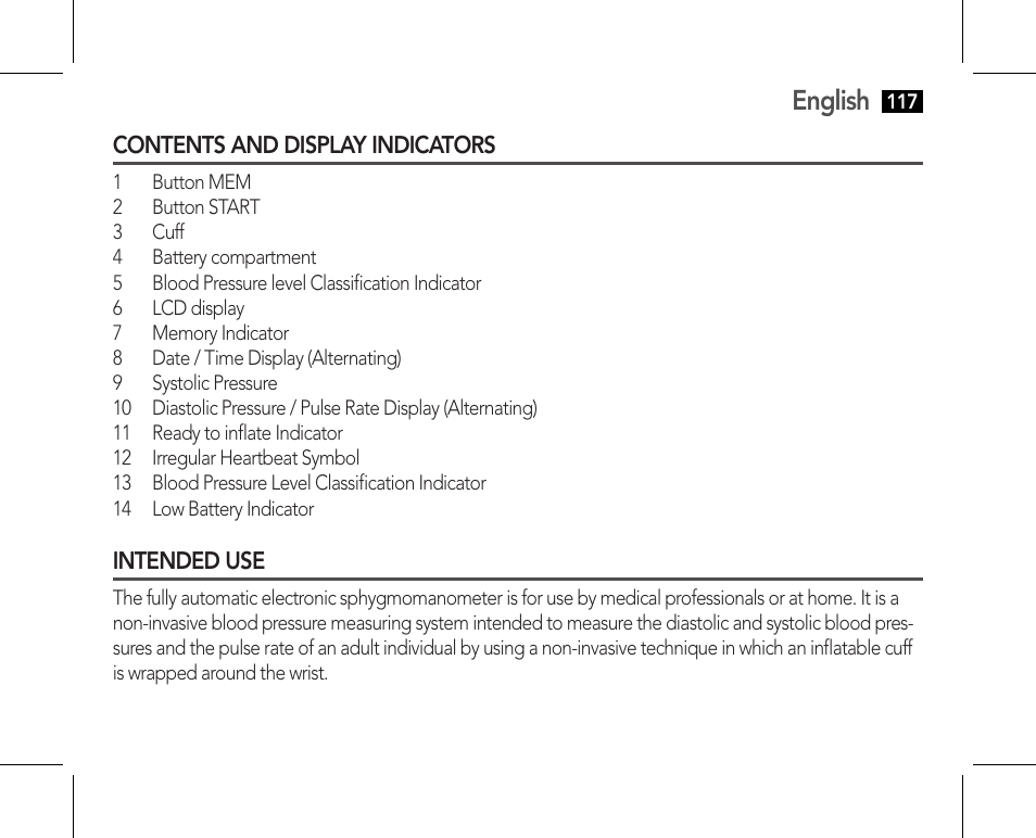 Contents and display indicators intended use, English | AEG BMG 5610 User Manual | Page 117 / 246