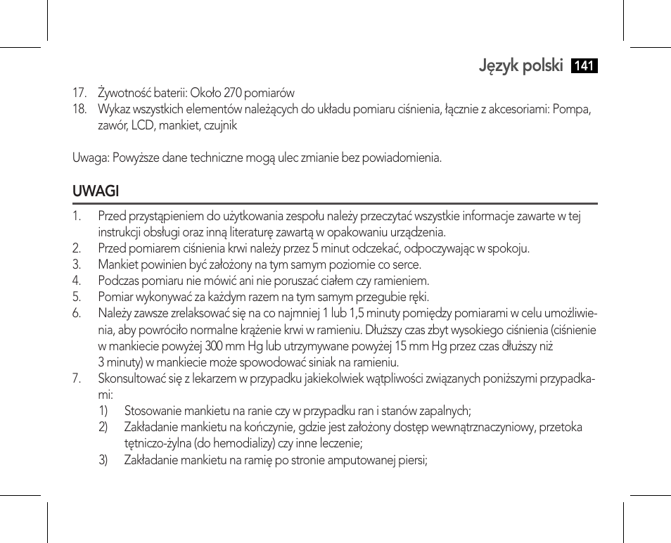 Uwagi, Język polski | AEG BMG 5610 User Manual | Page 141 / 246