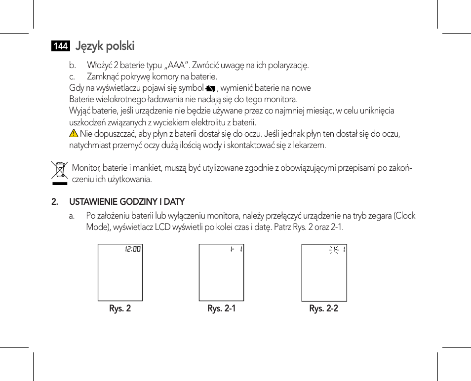 Pozycja ciała podczas pomiaru, Język polski | AEG BMG 5610 User Manual | Page 144 / 246