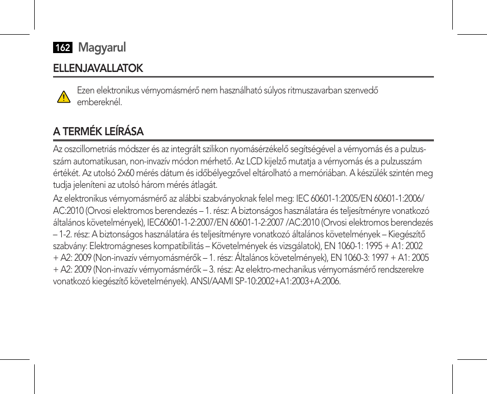 Ellenjavallatok a termék leírása, Magyarul | AEG BMG 5610 User Manual | Page 162 / 246