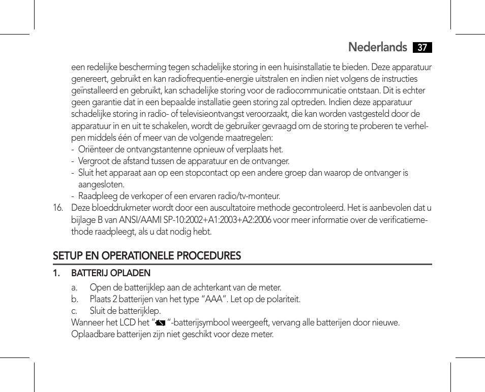 Setup en operationele procedures, Nederlands | AEG BMG 5610 User Manual | Page 37 / 246