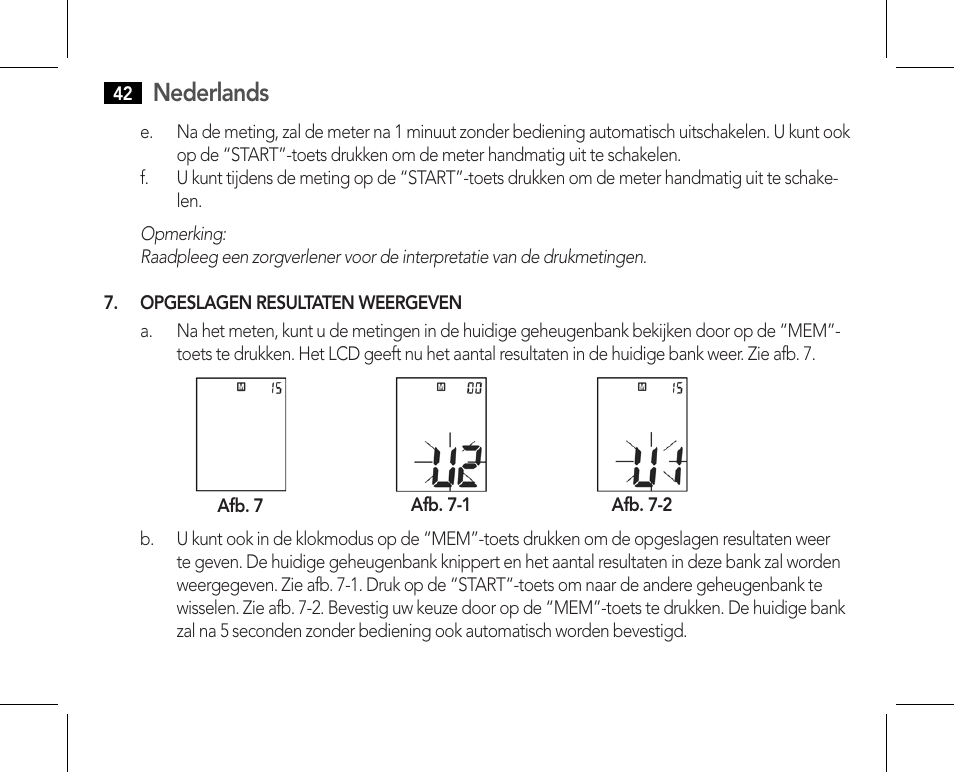 Beoordeling van hoge bloeddruk voor volwassenen, Nederlands | AEG BMG 5610 User Manual | Page 42 / 246